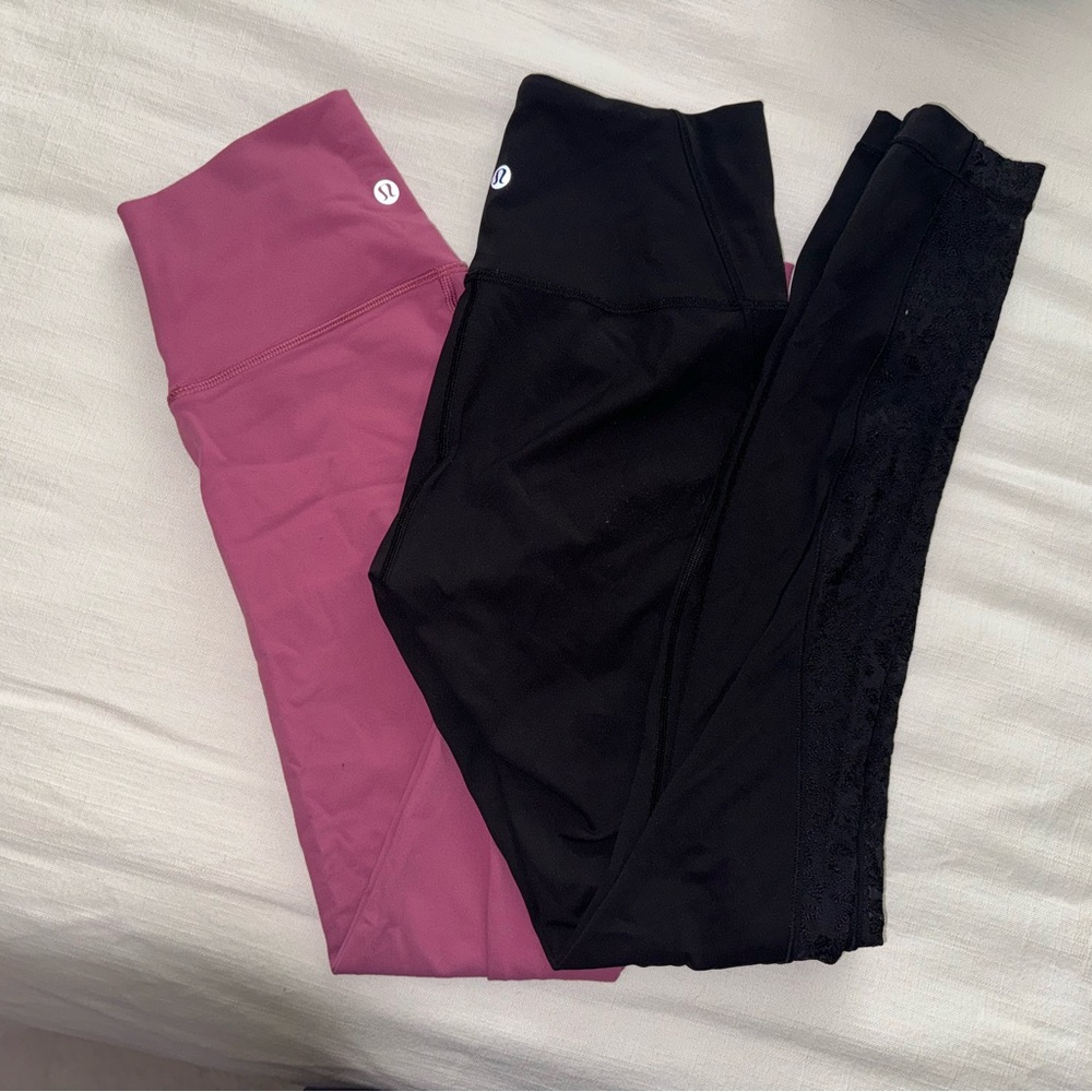 LIKE NEW SIZE 4 28 INCH LULULEMON LEGGINGS LOT PINK AND BLACK WITH LACE
